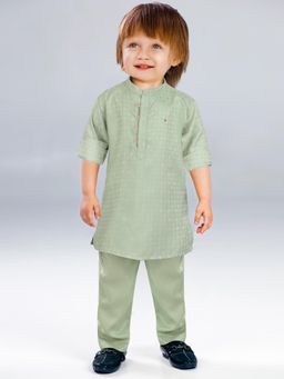 BAD BOYS - Boys Checkered Green Kurta & Pyjama