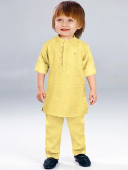 BAD BOYS - Boys Yellow Checkered Green Kurta & Pyjama