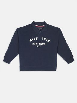 Tommy Hilfiger - Boys Navy Blue Logo Regular Fit Cotton Sweatshirt