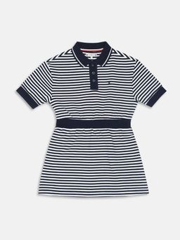 Tommy Hilfiger - Girls Blue Cotton Polo Collar A-Line Dress