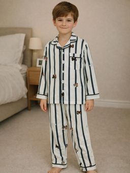 Little Surprise Box - White Dark Brown Striped Cotton Shirt & Pyjama