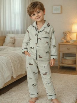 Little Surprise Box - Grey Mint Dachshund Print Cotton Shirt & Pyjama