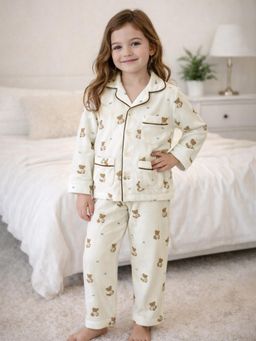 Little Surprise Box - White Bear with Bow Soft Fleece Shirt & Pyjama