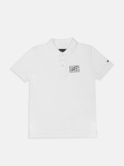 Tommy Hilfiger - Boys White Solid Regular Fit Cotton Polo T-Shirt