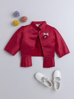 The Magic Wand - Girls Satin Solid Maroon Shrug