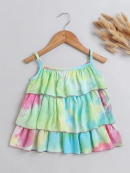 The Magic Wand - Girls Multi-Color Tie & Dye Printed Sleeveless Tiered Top