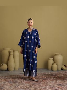 Vaaya - The Ink Blue Polka Banarasi Muga Silk Kurta and Palazzo Set