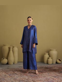 Vaaya - The Sapphire Blue Banarasi Silk Kurta and Palazzo Set