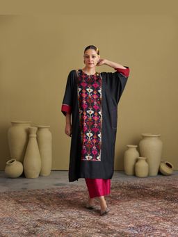 Vaaya - The Black Jewel Silk Cotton and Silk Ikat Kurta and Palazzo Set