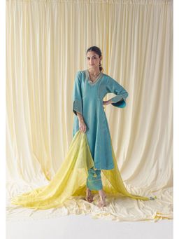 LABEL NAARITI - Rivaah Turquoise Kurta with Pant and Dupatta