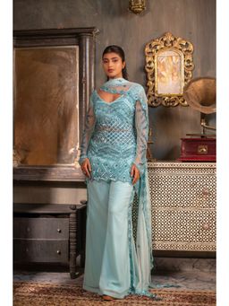 Japnah Gambhir - Sky Blue Embellished Kurta with Pant and Dupatta