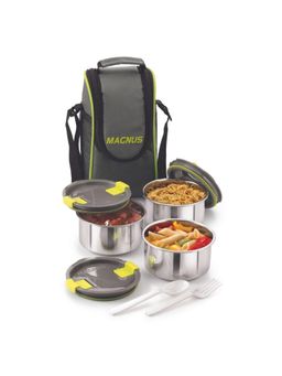 MAGNUS - Opal 3 Grey Stainless Steel Lunch Box with Carry Case -1050 ml