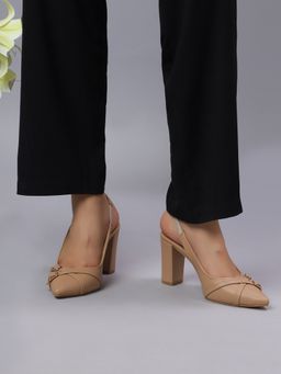 T.ELEVEN - Chic Slingback Block Heel Pointed Beige Sandals Heels