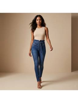 XYLA - Blue Womens High Waist Cotton Solid Ankle Leg Jeans