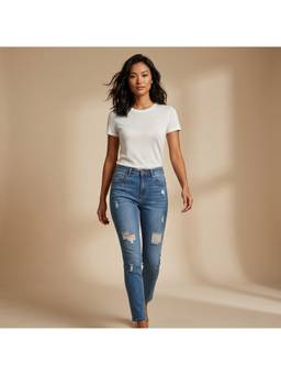 XYLA - Women's Blue Mid Waist Cotton Solid Ankle Leg Jeans