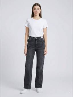 XYLA - Women Mid Waist Cotton Black Solid Straight Leg Jeans