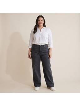 XYLA - Black Women's High Waist Cotton Solid Wide Leg Jeans