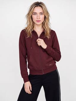 max - Women Burgundy Cotton Blend Plain Regular Jacket