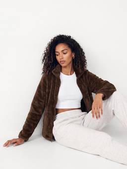 max - Women Brown Polyester Textured Regular Jacket