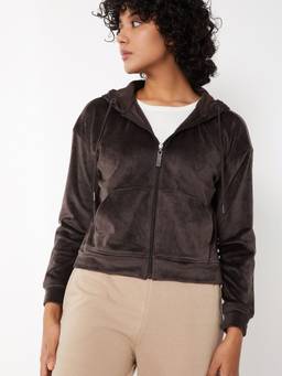 max - Women Brown Polyester Blend Plain Regular Jacket