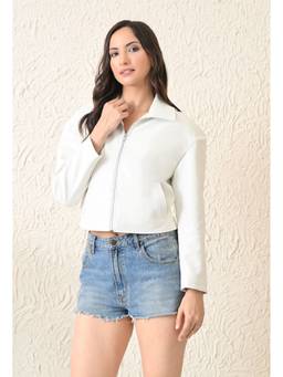 TBOJ - Women'S White Pu Plain Oversized Jacket