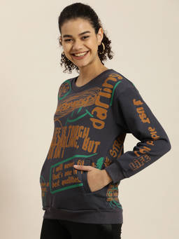 Difference of Opinion - Grey Typography Oversized Sweatshirt