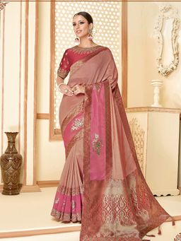 Odette - Soft Pink Dual Tone Silk Designer Saree with Unstitched Blouse