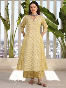 Sindh Fashion - Yellow Cotton Kurta with Pants (Set of 2)