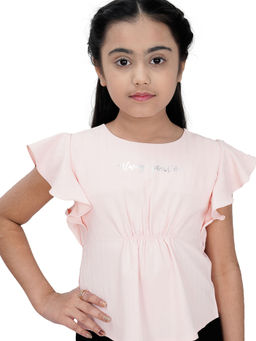 TINY GIRL - Solid Round Neck Top -Peach