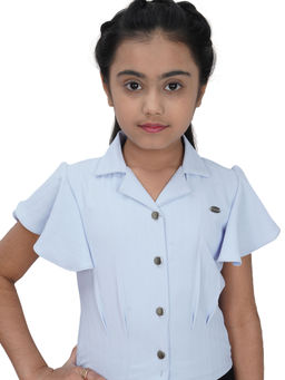 TINY GIRL - Casual Solid Shirt- Blue