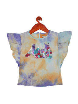 TINY GIRL - Party Wear Tie Dye printed Top-Purple