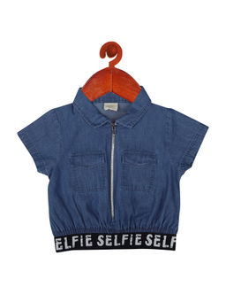 TINY GIRL - Denim Top with Front Pockets-Blue