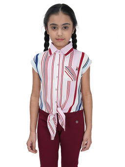 TINY GIRL - Casual Stripes Printed Shirt-Maroon
