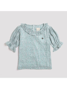 TINY GIRL - Round Neck Printed Top -Sea Green