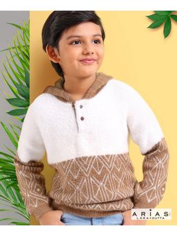 Arias by LARA DUTTA - Color Block Jacquard Sweater with Hood - Multi-Color