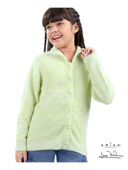 Arias by LARA DUTTA - Knit Front Open Sweater With Buttons - Yellow and Green