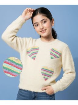 Arias by LARA DUTTA - Full Sleeves Sweater With Hearts Embroidery Detailing - Off White