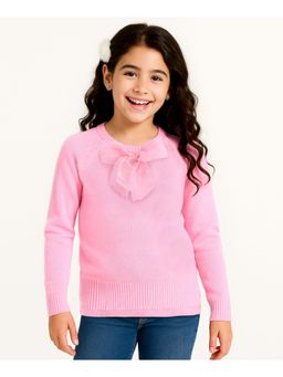 Arias by LARA DUTTA - Full Raglan Sleeves Sweater with Bow Applique - Pink