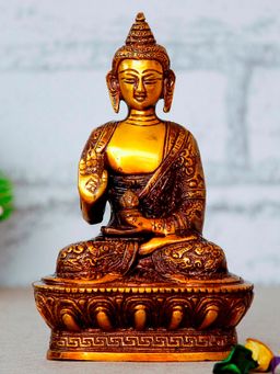 eCraftIndia - Golden Premium Meditating Blessing Buddha Brass Antique Artifact