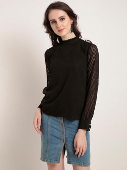 RARE - Women Black Self Design Top