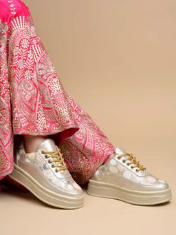 HVNLY by Shoetopia - Women Gold Lace-Up Sneakers