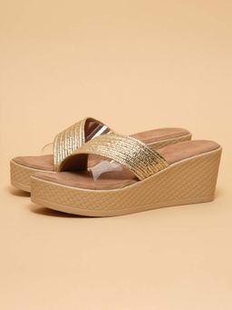 ERIDANI - Women Mysa Gold Textured Wedges Heels