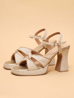 ERIDANI - Women Sea Salt Gold Textured Block Heels