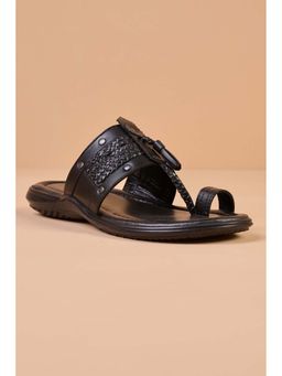 TASVA - Men Black Leather Sandals