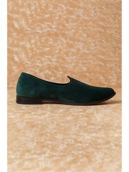 TASVA - Men Dark Green Velvet Mojari