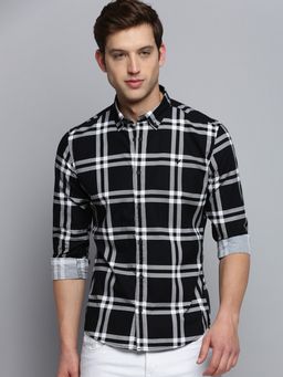 SHOWOFFFF - Mens Spread Collar Checked Black Classic Shirt