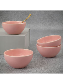 HomeTown - Palette Ceramic 4 Inch Curry Bowl 6 Pcs In Pink Colour