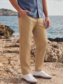 Bewakoof - Men Khaki Brown Straight Fit Cotton Linen Pants
