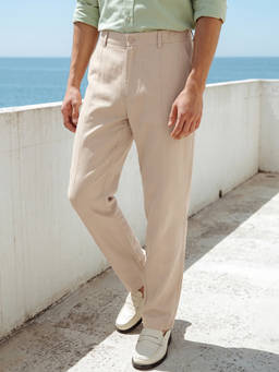 Bewakoof - Men Beige Straight Fit Cotton Linen Pants