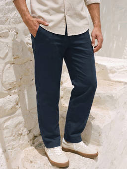 Bewakoof - Men Navy Blue Straight Fit Cotton Linen Pants